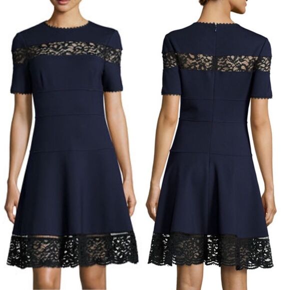 𝅺rebecca Taylor Lace Trim Ponte Dress A line - Picture 1 of 9